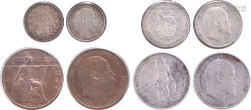 英國KEⅦ 1907年 6p 銀幣, 1904年 1s 銀幣, 1907年 2s 銀幣 及 19...