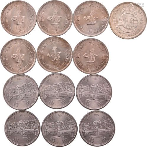 香港1960年 QEⅡ$1x6, 澳門1952年 $5x1 及 日本 昭和51年 100円x6...