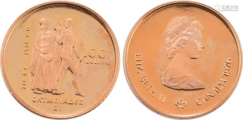 加拿大1976年 QEⅡ$100(22k gold) 奧運紀念金幣(精裝 16.9g) #A06...