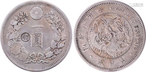 日本 明治15年 一圓(左銀) 銀幣