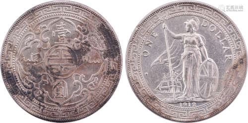 英國1912B 貿易站洋(港光) $1 銀幣