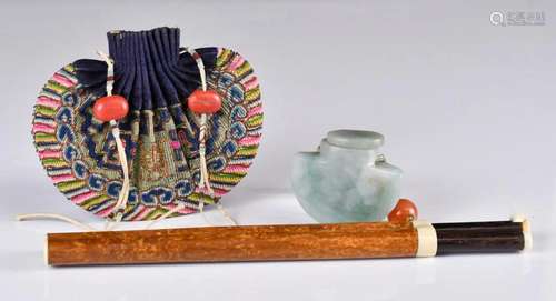 An Chinese Embroidery Purse & A Brush Set Holder