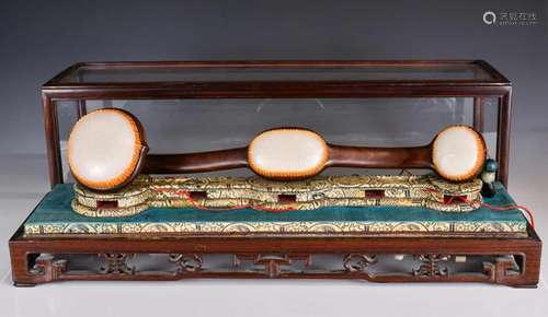 A Jade Inlaid Ruyi with Box, Qing