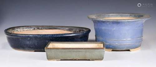 Three Blue Glazed Planters