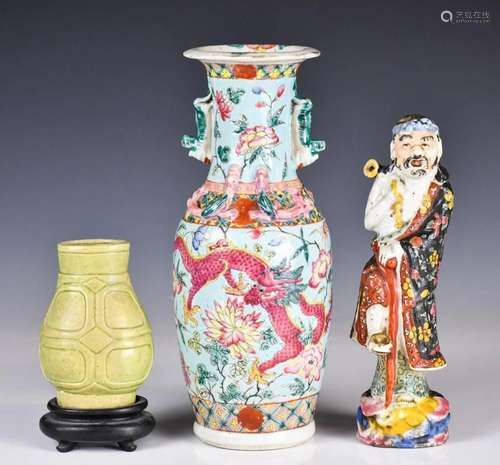 A Pocelain Figure and Two Vases, 19thC