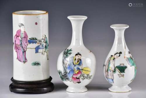 A Group of Three Chinese Famille Rose Vases, 19thC