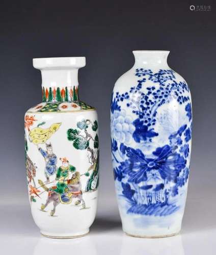 A Wucai and a Blue and White Vase, Qing