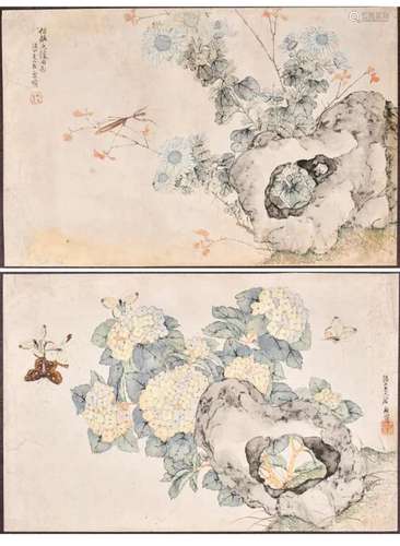 Ju Lian (1828-1904) Grasshopper and Butterfly