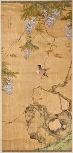 Ju Lian (1828-1904) Flowers and Birds Hanging Scro