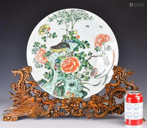 A Large Famille Rose Flower and Bird Dish, 19thC