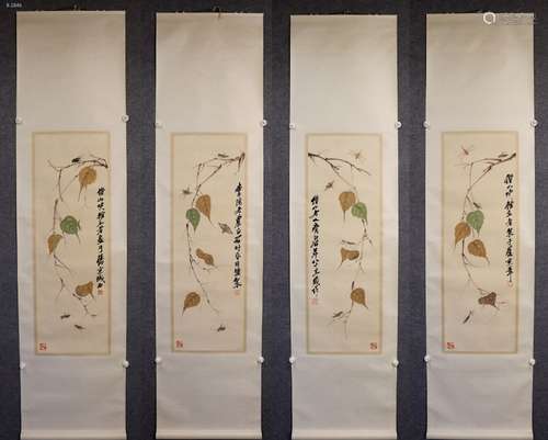 齐白石  花卉工虫四屏