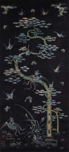 An Embroidered Hundred Birds Hanging Panel