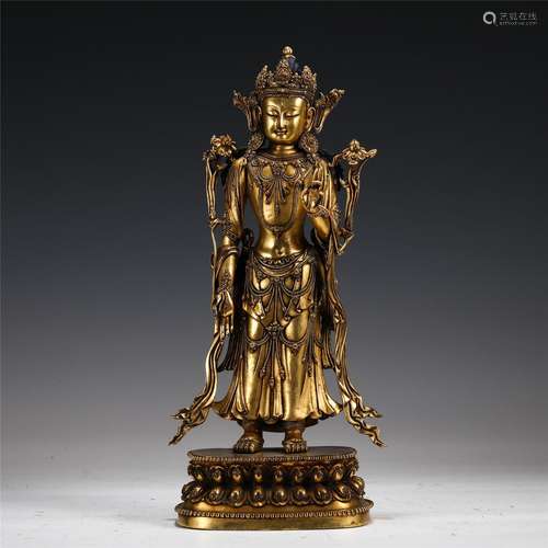 A Tibetan Bronze-gilt Standing Padmapani