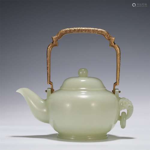 A Carved White Jade Teapot