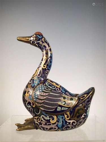 A Cloisonne Enamel Duck Form Incense Burner