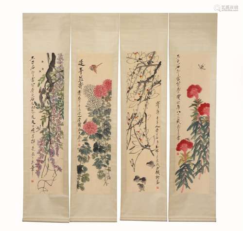 A Set of Four Chinese Painting Hanging Scrolls