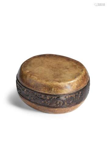 A rare zitan carved 'flower scrolls' drum