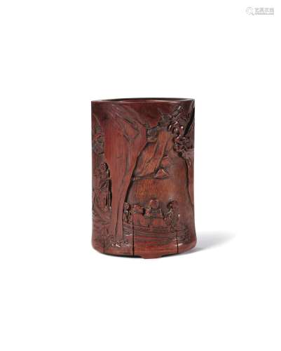 A rare carved bamboo 'ode to the red cliff' brushpot