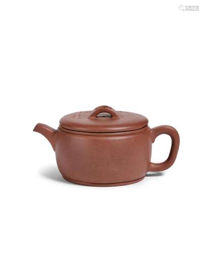 A rare barrel-shaped Yixing stoneware teapot and cover