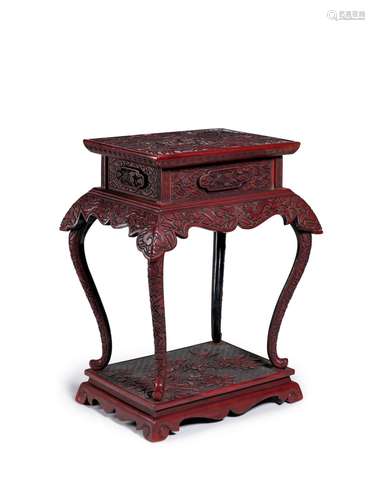 A cinnabar lacquer carved 'sages' high-waisted stand