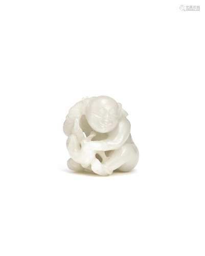 A white jade seated figure of Liu Hai