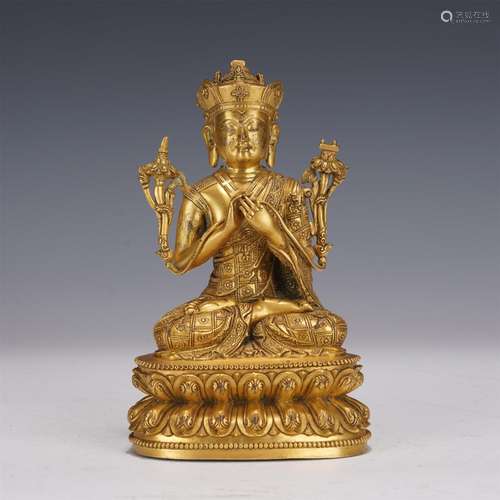 A Gilt Bronze Guru Statue