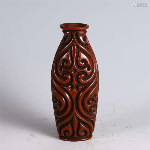 A Carved Monochrome Lacquer Vase