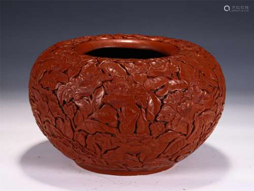 A Carved Cinnabar Lacquer Peony Washer