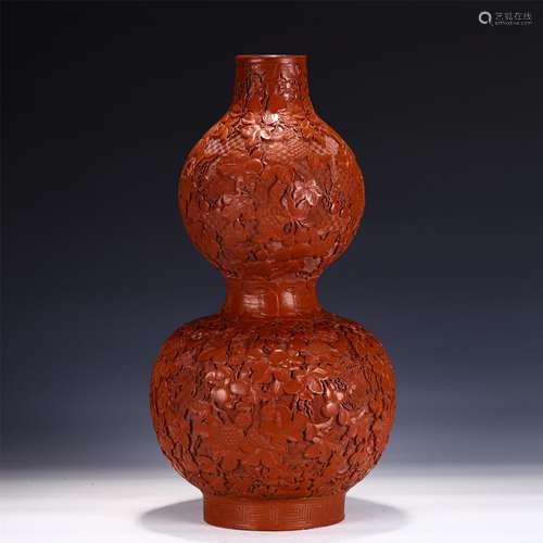 A Carved Cinnabar Lacquer Double Gourds Vase