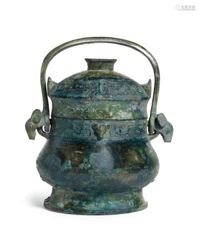 An archaic bronze wine vessel and cover, you