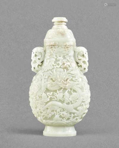 A rare white jade 'dragon' and 'bajixiang' vase and cover, h...