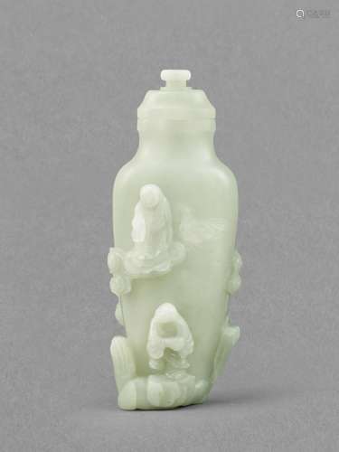 A fine pale green jade 'immortals' vase and cover