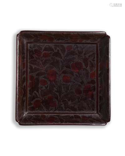A polychrome lacquer 'lychee' square dish
