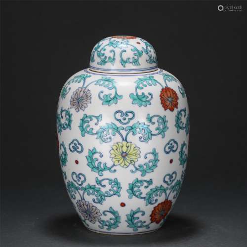 A Doucai Glazed Floral Balls Jar with Cover