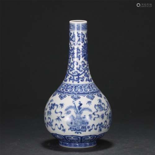 A Blue and White Hundred Antiques Bottle Vase