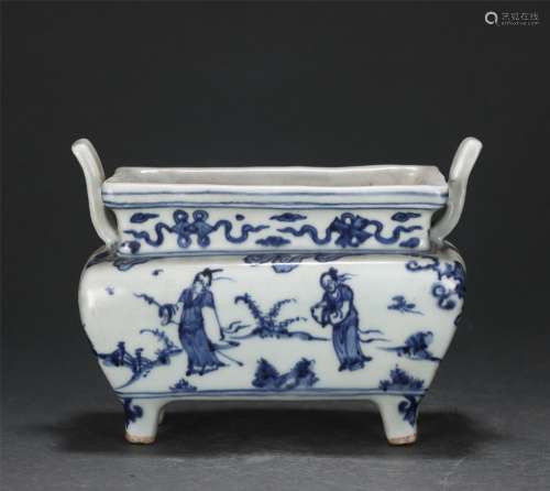 A Blue and White Figural Story Incense Burner