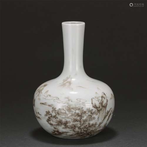 A Grisaille Glazed Landscape Globular Vase