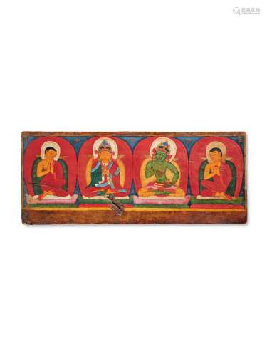 A PAINTED WOOD SUTRA COVER