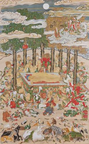 A SCROLL PAINTING OF THE DEATH OF THE HISTORICAL BUDDHA (NEH...