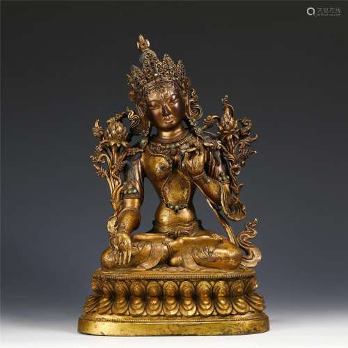 A Tibetan Bronze-gilt Seated White Tara