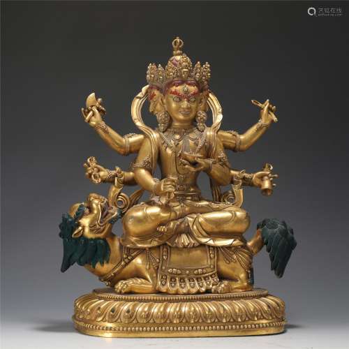 A Tibetan Gilt-bronze Figure of Protector