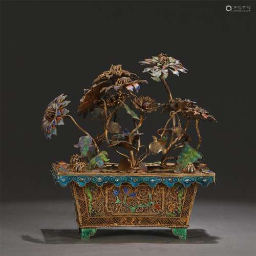 A Bronze-gilt Enameled Bonsai