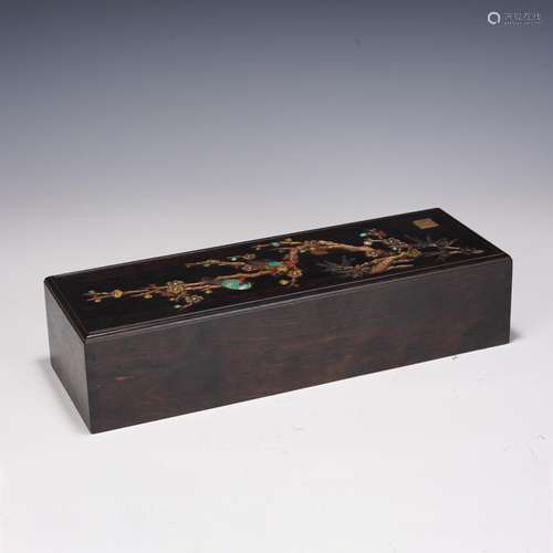 A Polychrome Hardstones Inlaid Rosewood Case