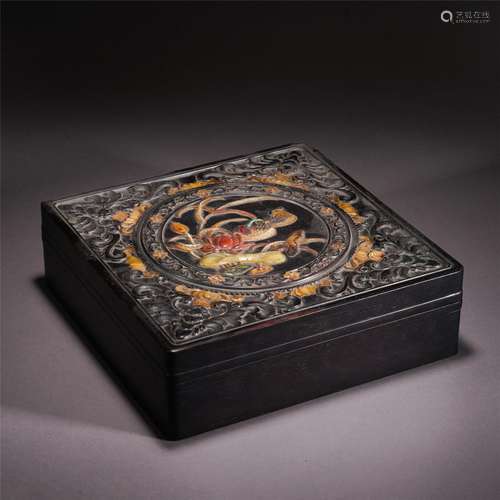 A Hardstones Inlaid Rosewood Box and Cover