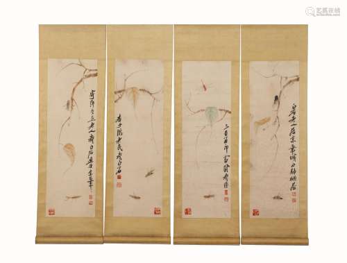 A Group of Four Chinese Painting Hanging Scrolls
