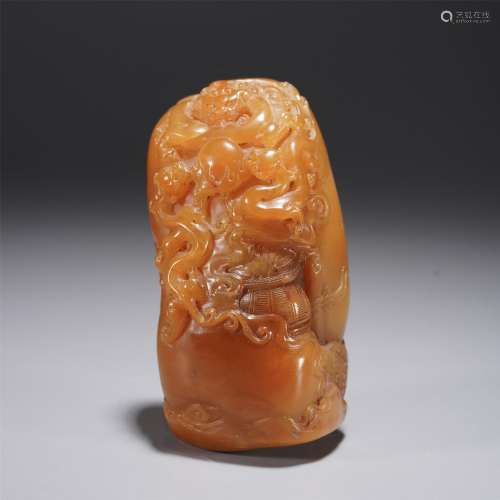 A Soapstone Carved Chi-dragons Shanzi Decoration