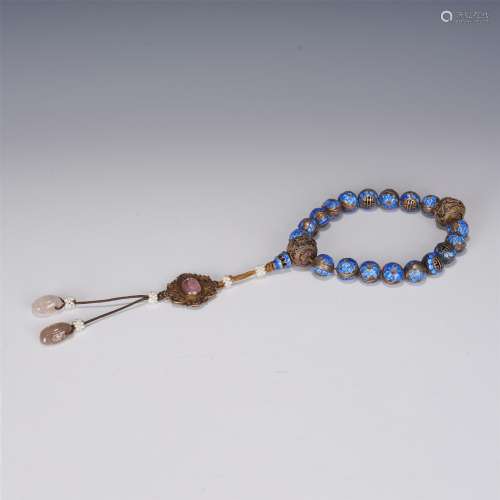 A String of Blue Enameled Silver Prayer Beads