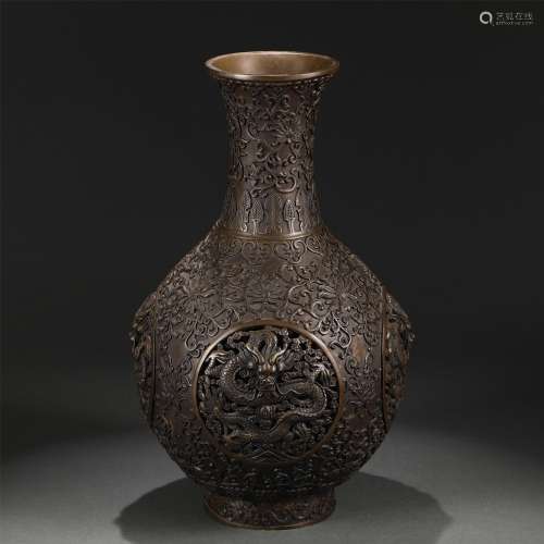 A Bronze Lotus Scrolls and Dragon Vase