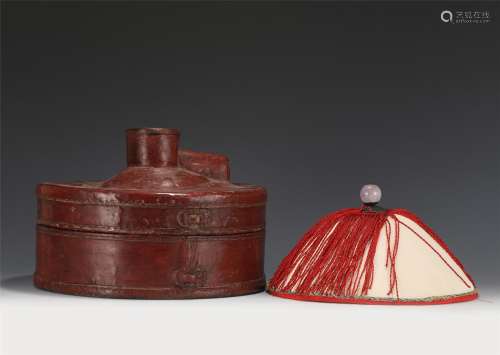 A Manchu Officer Hat with Lacquer Box