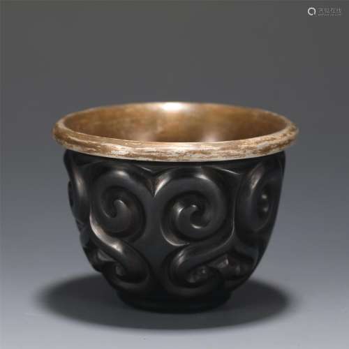 A Carved Monochrome Lacquer Cup